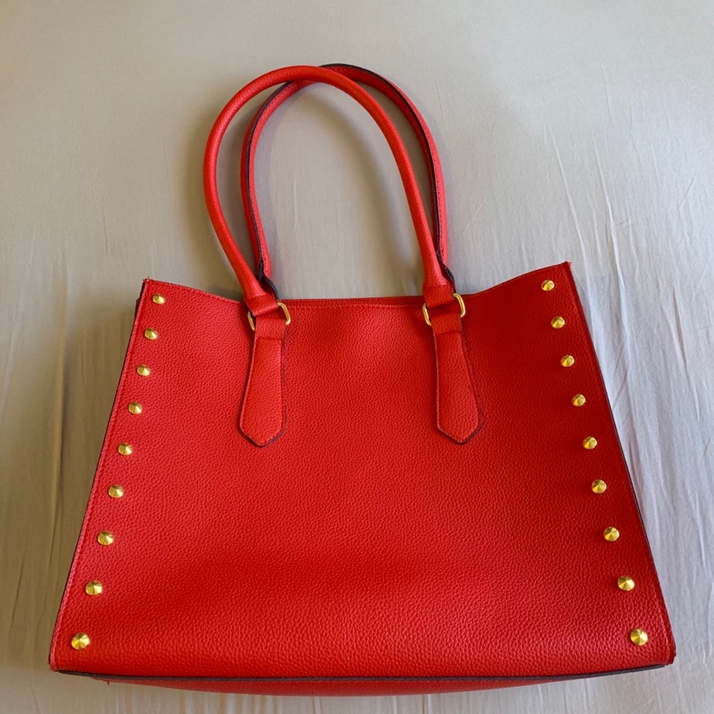 Elizabeth Arden Red Tote with Gold Rivets